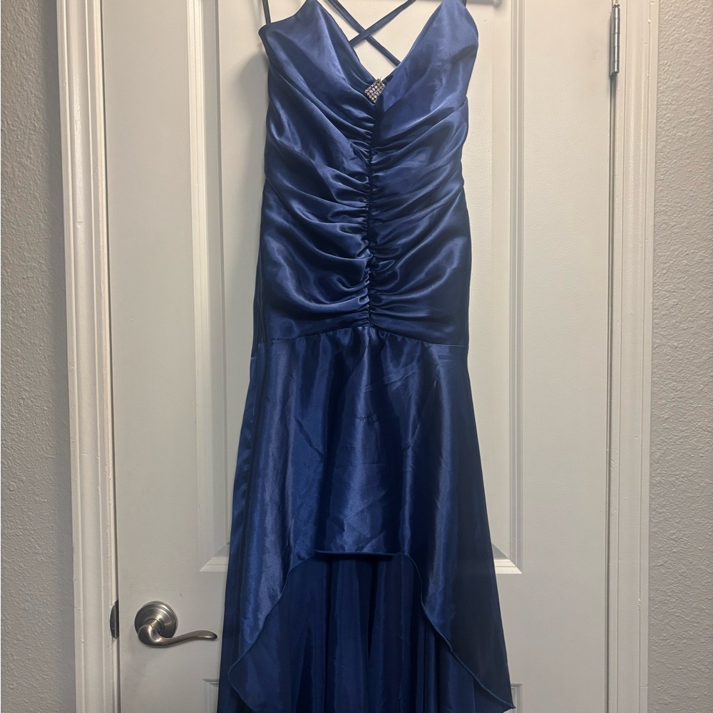 Gunne Sax Jessica McClintock Satin Royal Blue High-Low Formal Dress Sz 11
